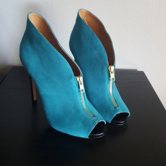 Shoe Dazzle, Teal Peep-Toe Booties, NWOB, Size 8 - Picture 2 of 6